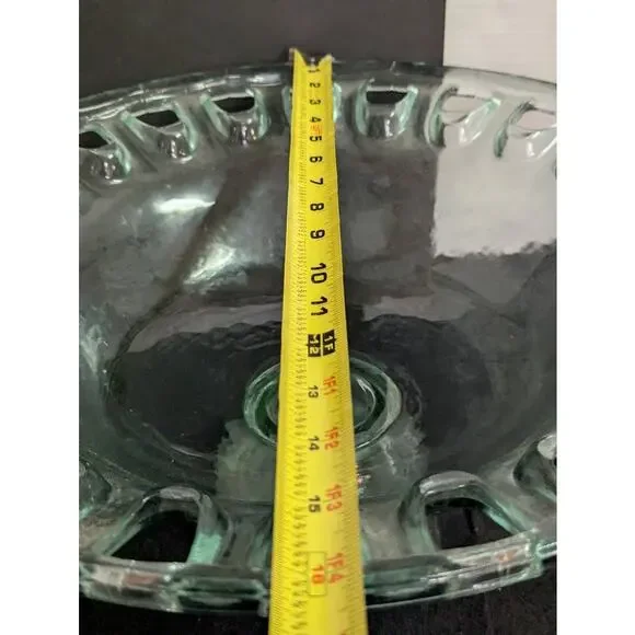 100% Recycled Green Glass Pedestal Compote Made in Spain 16 Wide 5 base VTG